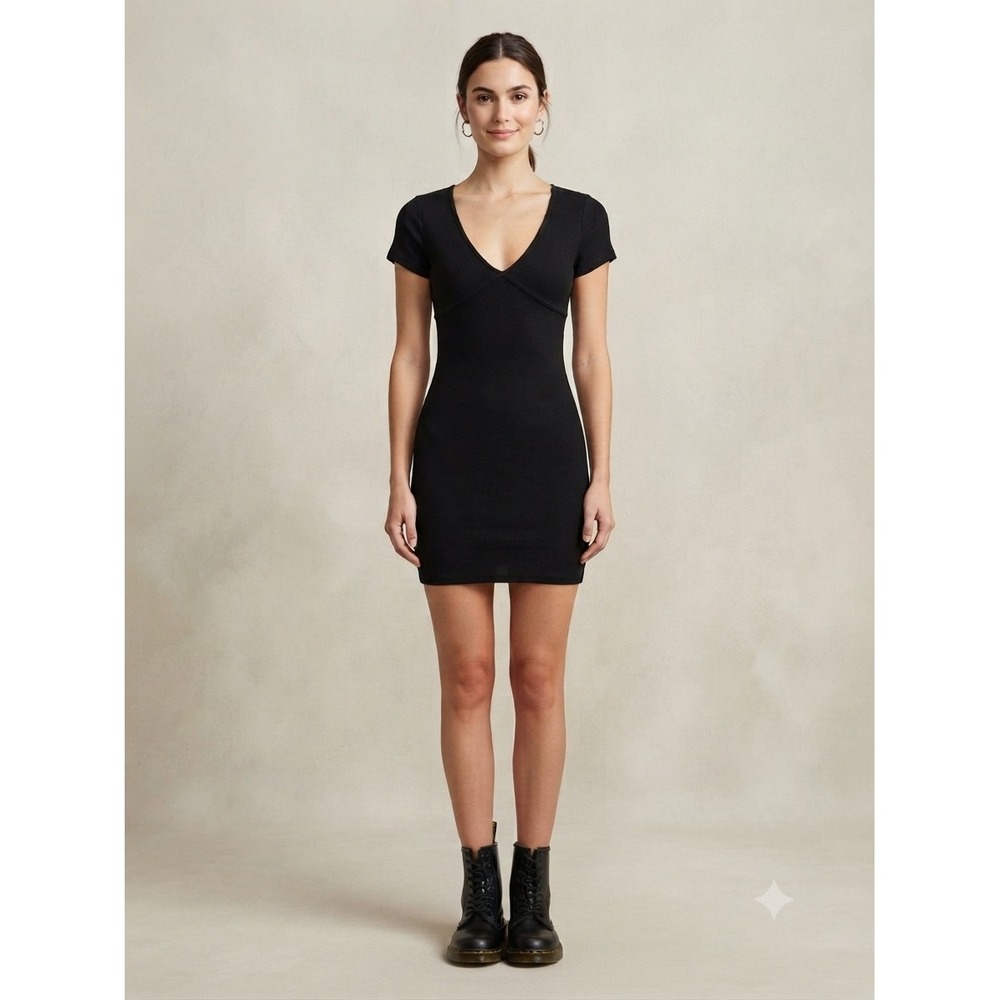 Garage Dress Women S Black Cayla Ribbed V-Neck Bodycon Mini Dress